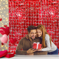 Rideau à franges rouge métallisé pour la Saint-Valentin, guirlande de paillettes, toile de fond décorative pour mariage, anniversaire, fête prénuptiale