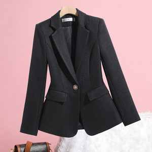 Women's Blazer Orange Red Houndstooth Pattern Slim Fit Long Sleeve Suit Jacket For Office Wear - Product Image 2