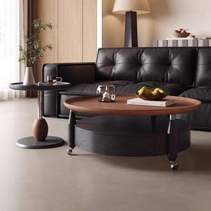 Wooden Round Coffee Table Set Sandalwood Shadow Modern Design Living Room Furniture With Storage Drawer <b>Mobile</b> Base - Product Image 1
