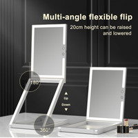 Miroir de maquillage carré lumineux de bureau Miroir cosmétique pliable portable de voyage avec hauteur réglable