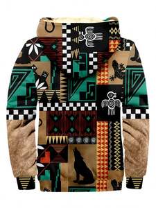 เสื้อฮู้ดดี้ลายชนเผ่าพื้นเมืองสำหรับผู้ชาย ลายกราฟิกพิมพ์ลายชนเผ่า สปอร์ต คลาสสิค แจ็คเก็ตซิป 3 มิติ เสื้อโค้ทลำลองสำหรับงานเทศกาล - Product Image 5