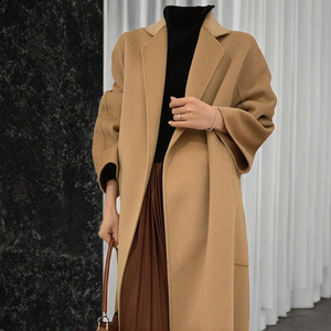 Hot Sale Luxury Woolen Knitted Formal Casual Breathable Warm Spring Long V-neck Patch Pocket <strong>Belt</strong> <strong>Coat</strong> for Women - Product Image 3