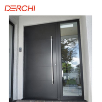 Puertas Delanteras DERCHI Nfrc para Casa, Resistentes a Huracanes, Anti-robo, Diseño de Rejilla de Vidrio, Puertas Pivotantes de Entrada de Aluminio