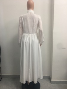 Vestido Maxi Blanco con Cuello Mandarín para Mujer - Manga Larga, Botones al Frente, Plisado, Estilo Boho, Ropa de Mujer, Vestidos de Moda - Product Image 6