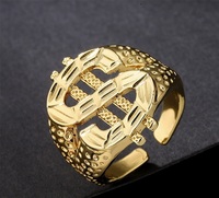 Bague de mariage ajustable en alliage plaqué or, style punk exagéré, motif signe dollar, la plus vendue en gros