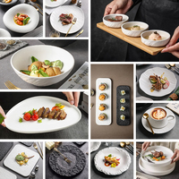 Populaire Service de Table en Céramique à Texture Roche pour Restauration, Assiettes de Présentation Salade et Steak avec Bord
