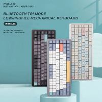 Clavier mécanique sans fil tri-mode et design de touches silencieuses à profil bas rouge et bleu personnalisable pour le bureau