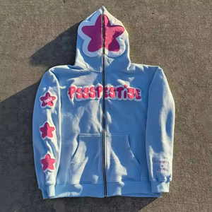 Custom Y2K Puff Print <strong>Hoodie</strong> 500 GSM 3D Foam Fleece Full Zip Oversized <strong>Purple</strong> Streetwear for <strong>Men</strong> - Product Image 5
