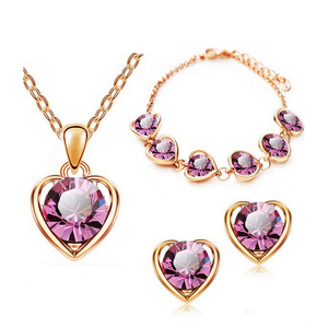 Phụ Nữ Dễ Thương Trái Tim Zircon Pha Lê Vòng Cổ Bông Tai Trang Sức Set Kết Hợp Miễn Phí - Product Image 2