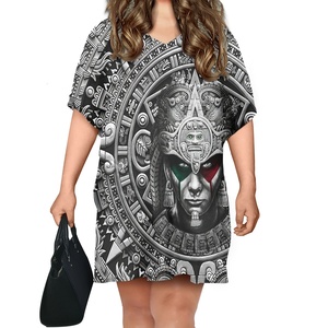 Impresión a pedido, Guerrero Azteca personalizado, patrón Maya mexicano, Logo, ropa <span class=keywords><strong>de</strong></span> verano para mujer, camisa para cubrir <span class=keywords><strong>la</strong></span> playa, Mini vestido informal <span class=keywords><strong>de</strong></span> fiesta - Product Image 1