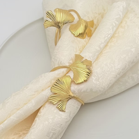 Ronds de serviette élégants et classiques en métal motif feuille de Ginkgo, durables et en stock, pour décorations de table de buffet, Saint-Valentin, pique-niques, restaurants