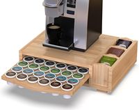 Organisateur de stockage de dosettes de café en bambou 2 en 1 de qualité supérieure avec 3 compartiments pour sachets de thé Compatible avec 36 dosettes K-Cup Storage Natural