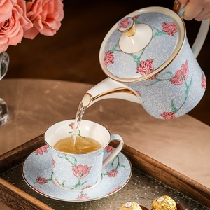 Elegant Tulip Blue Coffee and <b>Tea</b> <b>Set</b> Porcelain Floral 6 <b>Cups</b> & Saucers 1 Creamer 1 Sugar 1 <b>Tea</b> Pot 15 Pieces Afternoon <b>Set</b> - Product Image 4