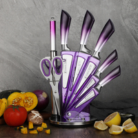 Ensemble de 9 couteaux de cuisine en acier inoxydable avec revêtement antiadhésif, aiguiseur de couteaux de chef et bloc rotatif en acrylique, cadeau pour la cuisine à domicile