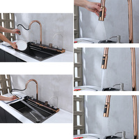 Robinet de cuisine mural intelligent à touches LED, ensemble complet avec rince-gobelet cascade en acier inoxydable SUS304, garantie 5 ans