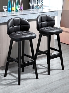 Silla nórdica rústica clásica de cocina alta, taburete de <span class=keywords><strong>Bar</strong></span> de tela de cuero con respaldo, silla negra - Product Image 4