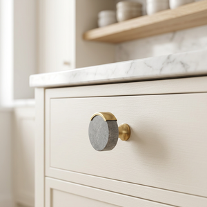 AK Brass Marble and Metal <b>Wardrobe</b> Knob Grey & Gold Finish Decorative Handle For Dresser Cabinet Furniture <b>Hardware</b> - Product Image 1