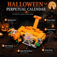 Ensemble de blocs de construction 420 pièces, modèle de calendrier de bureau d'Halloween, jouet éducatif STEM pour enfants et adultes, vente en gros