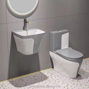 Sanitari WC 2025 Design Gold Line, Toilette in Ceramica Monoblocco Bianca e Oro per Bagno - Product Image 2