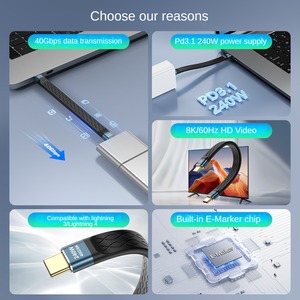 Ub4 Thunderbolt 4 Tất Cả Trong Một 40Gbps Dual-Đầu Fpc Phẳng Pd 240W Nhanh Chóng Sạc 5A Type-C Cáp Dữ Liệu Cho Máy In Máy Tính Lá - Product Image 3