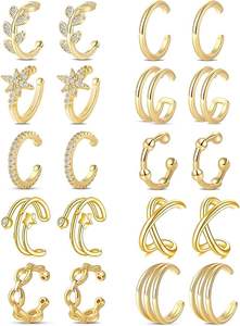 10 paires de boucles <span class=keywords><strong>d</strong></span>'oreilles en acier inoxydable, clip <span class=keywords><strong>d</strong></span>'<span class=keywords><strong>oreille</strong></span> hélix, cartilage, enveloppant, faux anneau de nez, non-perçant, réglable - Product Image 2