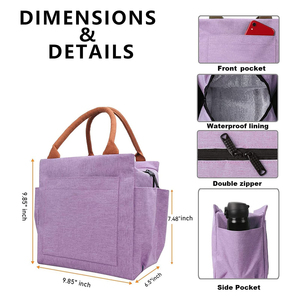 Sac à lunch isotherme grande capacité, sac bento avec deux options de transport, poches et doublure thermique - Product Image 2