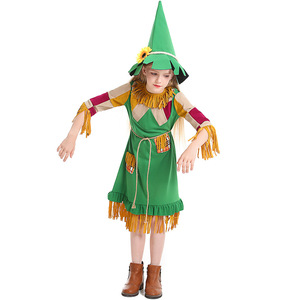 Nuevo Vestido de Marioneta Verde <span class=keywords><strong>para</strong></span> Niñas de Halloween con Flores y Parches, Conjunto de Muñeca de Paja con Borlas, Ropa <span class=keywords><strong>Infantil</strong></span> de Carnaval DONG-004 - Product Image 4