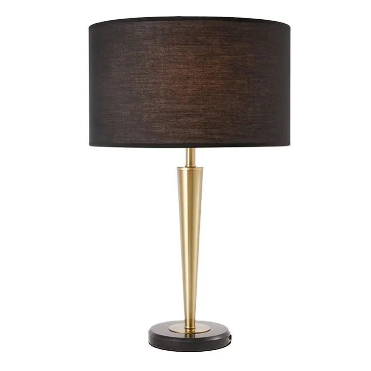 Hotel popular metal desk table lamp good quality fabric bedroom decorative nordic bedside modern black gold table lamp