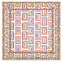 Tapete de Mahjong Ovalado Geométrico Rosa Pastel y Naranja, Base Cuadrada para Mesa de Juego con Imitación de Ratán