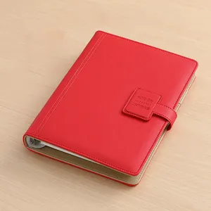 Contoh Gratis Notebook PU bisnis a5 6 cincin logam enam lubang Loose-leaf kumpulan anggaran Notebook kulit dengan pena gesper Loop