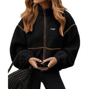 Factory Custom Logo Contrast Color Tape Elastic Cuff <strong>Teddy</strong> Fleece Womens Outdoor WInter Jackets <strong>Hoodie</strong> - Product Image 4