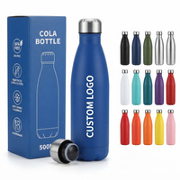Bouteille d'eau sport en acier inoxydable avec logo personnalisé, 500 ml, forme cola, double paroi, isolée sous vide, pour les voyages en plein air