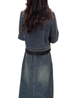 Costume manteau en jean à manches longues vintage vieilli personnalisé ensemble veste en jean jupes pour femmes à la mode taille moyenne