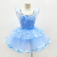 Kostum Balet Putri Anak Perempuan Biru Muda Gaun Tutu Balet Profesional Biru Berkilau dengan Lengan Ruffle