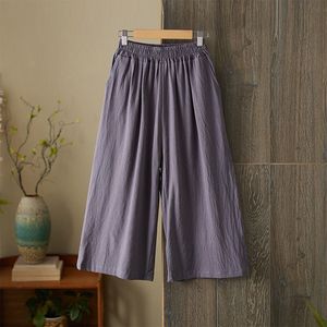 Women's Cotton Linen Capri Pants Loose Fit Wide Leg Elastic Waist Breathable Casual Solid Color Khaki Yellow Beige Gray Black - Product Image 4