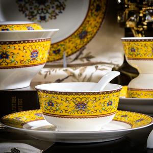 Vintage Enamel Porcelain Dinnerware <b>Set</b> Luxury European Style Reusable Eco-Friendly Tableware Bowl Plate Soup Pot for Home - Product Image 4
