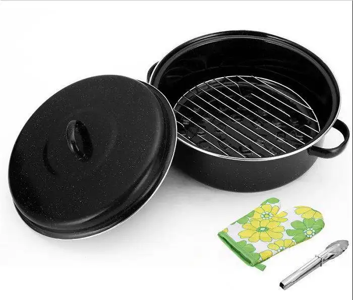 Gran Esmalte Negro Moteado Antiadherente Cubierto Oval Fácil de Limpiar Horno Sartenes para Hornear Sartén de Acero al Carbono