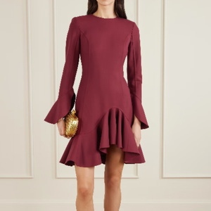 Elegante Vestido Mini de Manga Larga con Diseño de Manga Campana, Dobladillo con Volantes y Corte Ajustado al Cuerpo - Product Image 1