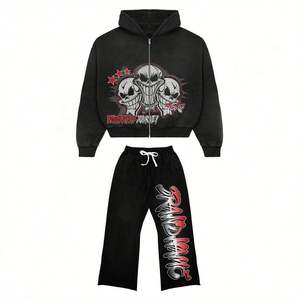 ชุดวอร์มมีฮู้ดสำหรับผู้ชายกางเกงวอร์มมีซิปลายพิมพ์แนวสตรีทสำหรับฤดูหนาวฤดูใบไม้ร่วง - Product Image 4