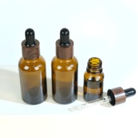 Flacon compte-gouttes en verre ambré 15ml 30ml 50ml avec collier à motif bois par transfert d'eau, pour sérum, huile, cosmétiques, capacité personnalisée, vente en gros en vrac