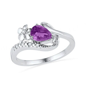 Women's Heart-Shaped <b>Amethyst</b> with Oval Cut Diamond Gemstone <b>Rings</b> for Wedding Momenatomic Jewelry - Product Image 2