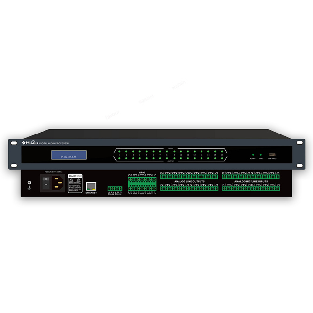 HUAIN 16*16 DSP Digital Audio Matrix Software Processor Equipment Volume Control RS232/RJ45 Interface 16x16 I/O Black Home