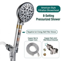Ensemble de douche complet américain avec filtre, 8 modes de pulvérisation, filtration profonde multicouche, support et tuyau assortis, approvisionnement en gros