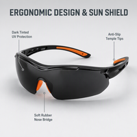 Lunettes de sécurité ultra-légères anti-éblouissement et anti-UV avec plaquettes de nez en caoutchouc souple pour la construction, la conduite et les sports