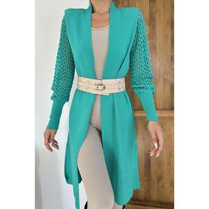 Cárdigan Verde de Punto para Mujer, Casual, Manga Larga, Transpirable, Estilo Simple, Abrigo Largo - Product Image 2