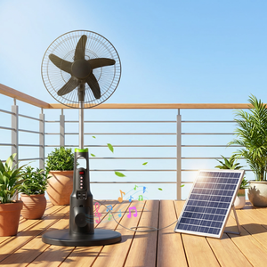 Ventilateur portable solaire rechargeable de 16 pouces, lecteur de musique sans fil, oscillant, télécommande, 5 pales, 6 vitesses - Product Image 1