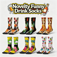 Chaussettes d'été amusantes pour hommes en gros, en Spandex/Polyester tricoté, motif bouteille de liqueur, impression numérique, thème boisson