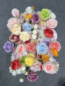 Panneau mural de fleurs artificielles, roses multicolores, <span class=keywords><strong>rose</strong></span>, <span class=keywords><strong>bleu</strong></span>, violet, rouge, vert, blanc, hortensia, coquelicot, décoration de fond de mariage - Product Image 1