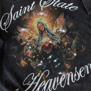 T-shirt à manches longues imprimé ange gothique noir poids lourd 100% coton tricoté Streetwear T-shirt strass croix décontracté lavé - Product Image 3