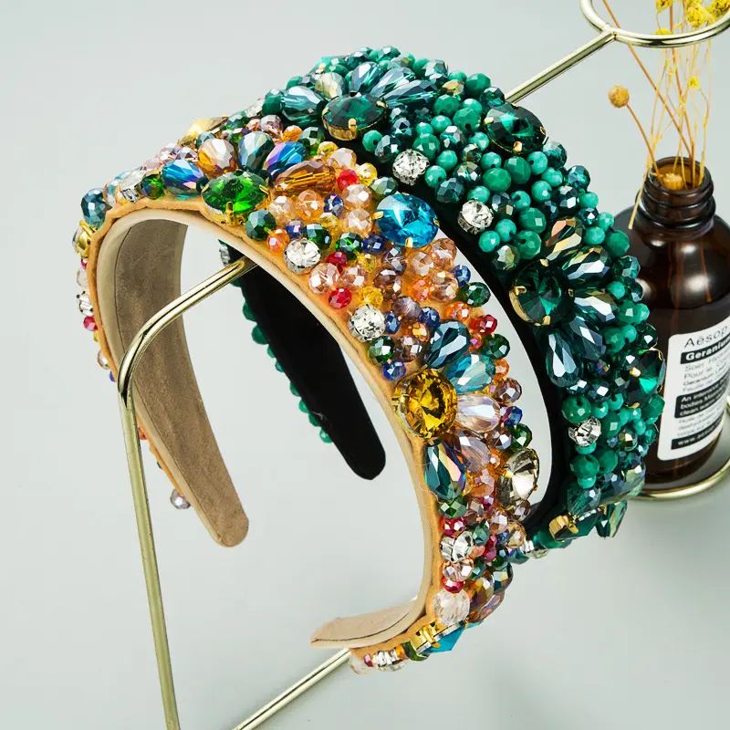 Hot Sale Green Crystal Gemstone Hairband Beaded Headband For Women Rhinestone Hair Accessories Wholesale